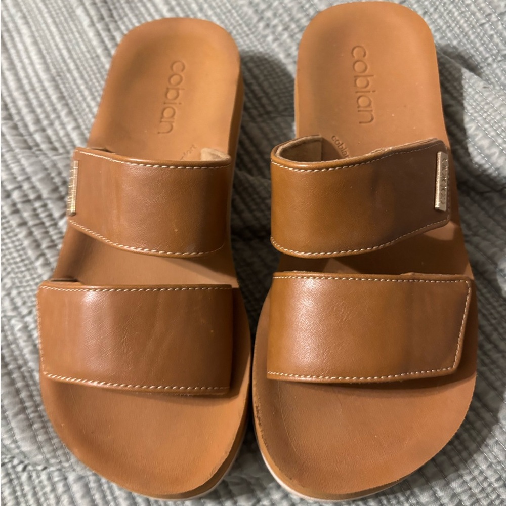 Cobian Double-Strap Slide Sandals in Cognac Brown